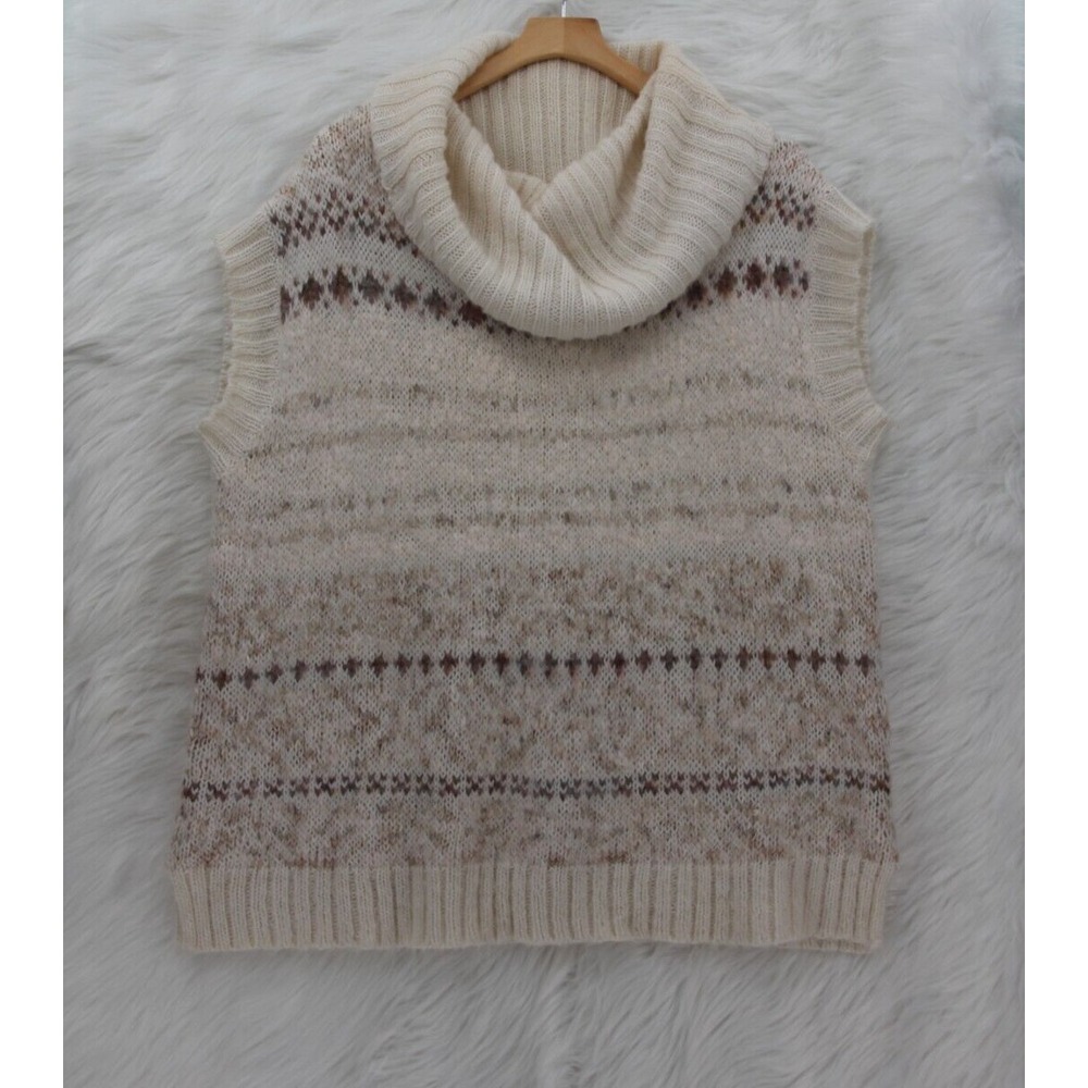Free People Sweater Women's L Ivory Pink Sleeveless Cowl Neck Fair Isle Boho - Picture 1 of 11